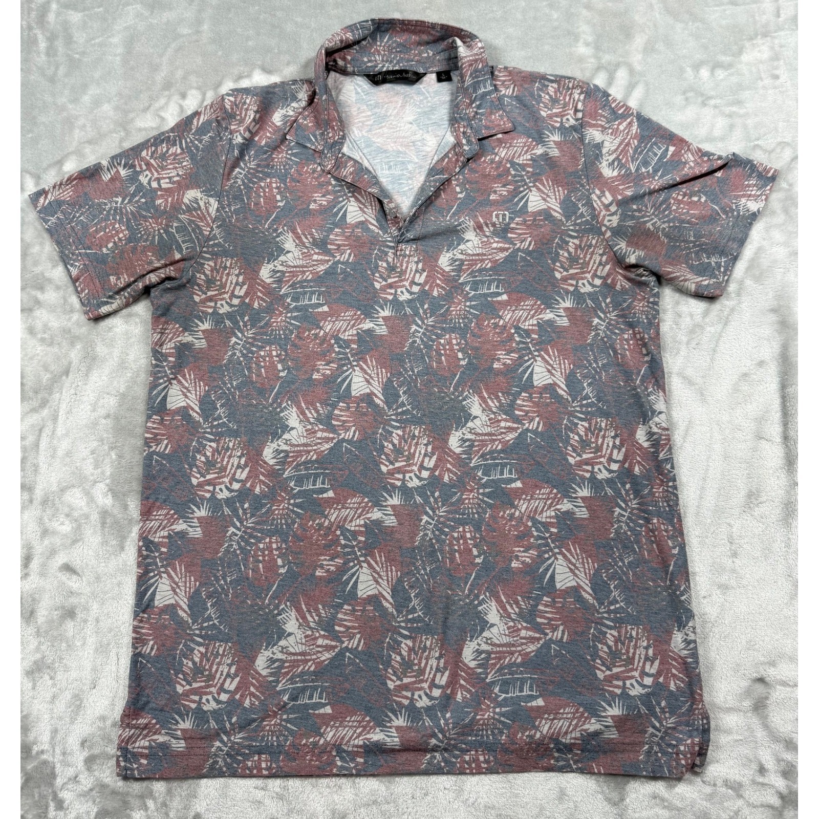 Travismathew Mens Featherweight Sands Polo Size Large Gray Coral Floral